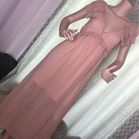 Swiss Dot Tan Maxi Dress - Picture 9 of 12